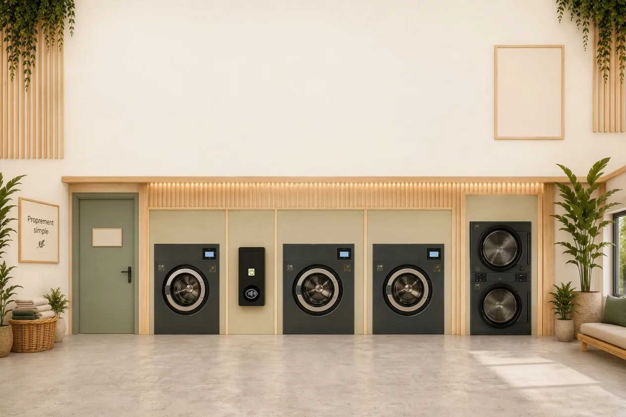 Intérieur de La Jolie Laverie : lave-linge et séchoir